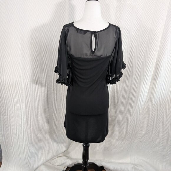 Dorothy Perkins Black Sheer Panel Mini Dress Ruffle Sleeve US 6 8 whimsigoth - Picture 4 of 16